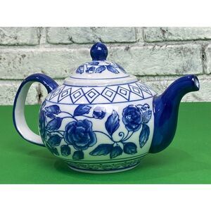Vintage Bella Casa Cobalt‎ Blue & White Porcelain Teapot Art Pottery